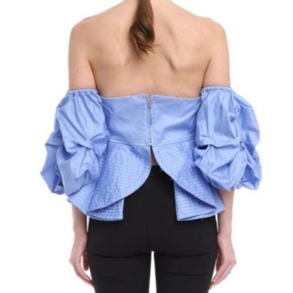 Style Mafia Cliona Top Strapless Off Shoulder Bardot Puff Sleeve Peplum Shirt - Picture 2 of 16